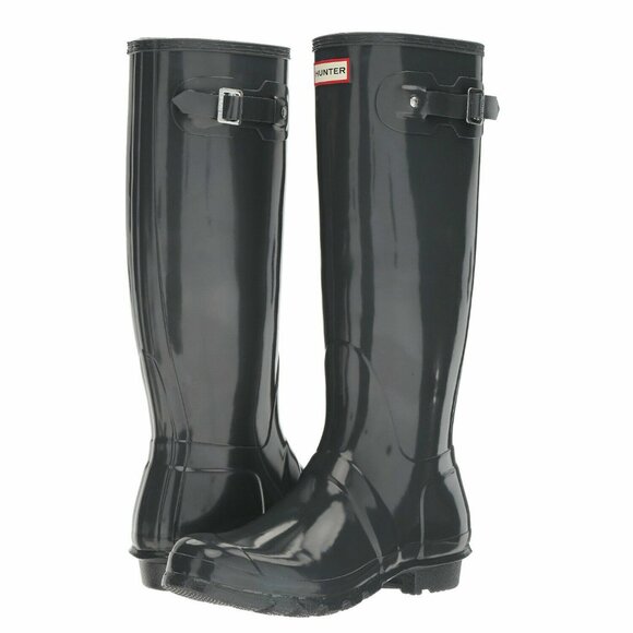 $225 Hunter Original Tall Gloss Waterproof Rain Boot  Snow DARK SLATE 8 (G5) - Picture 1 of 12